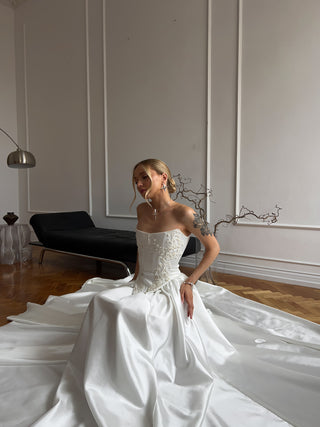 Original product photo — Satin Bridal Separates, Embroidered Corset and Skirt, Elegant Beaded Bridal Set