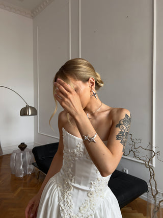Original product photo — Satin Bridal Separates, Embroidered Corset and Skirt, Elegant Beaded Bridal Set