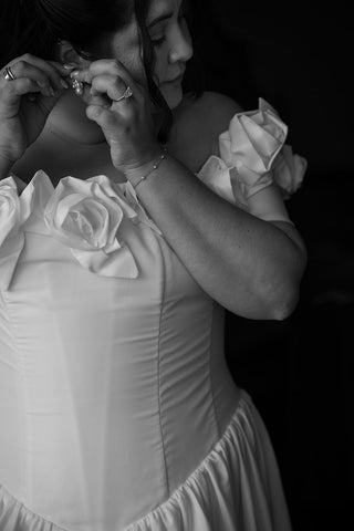 Original product photo — Golden Taffeta Wedding Gown with Handmade Roses
