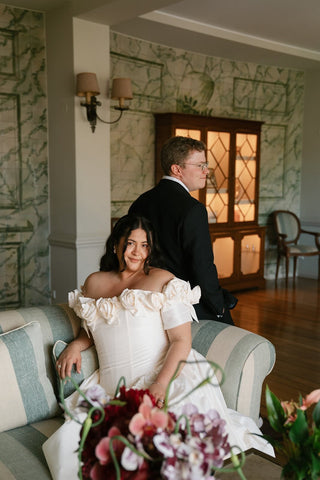 Original product photo — Golden Taffeta Wedding Gown with Handmade Roses