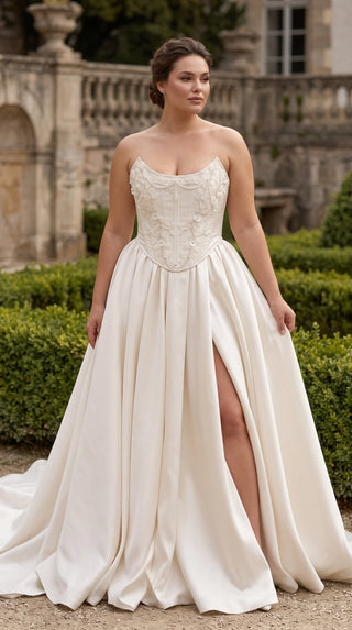 AI-generated plus-size styling preview — Plus Size Embroidered Bridal Corset & Mikado Skirt Set