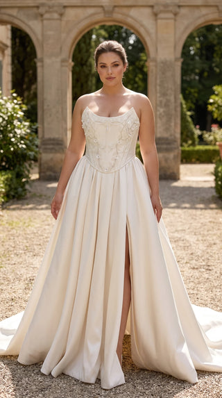 AI-generated plus-size styling preview — Plus Size Embroidered Bridal Corset & Mikado Skirt Set