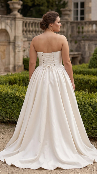 AI-generated plus-size styling preview — Plus Size Embroidered Bridal Corset & Mikado Skirt Set