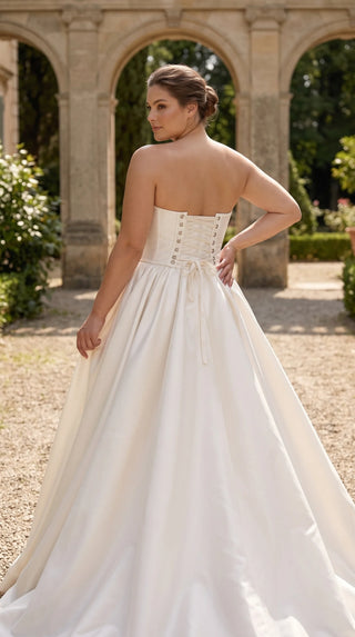 AI-generated plus-size styling preview — Plus Size Embroidered Bridal Corset & Mikado Skirt Set