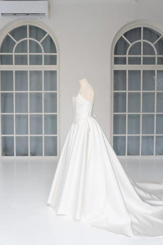 Original garment on mannequin — Plus Size Embroidered Bridal Corset & Mikado Skirt Set