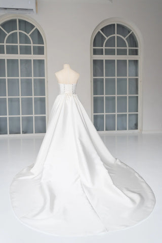 Original garment on mannequin — Plus Size Embroidered Bridal Corset & Mikado Skirt Set