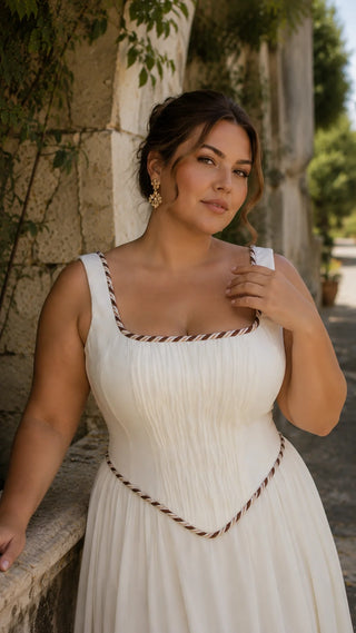 AI-generated plus-size styling preview — Plus Size Draped Bridal Corset & Chiffon Skirt Set