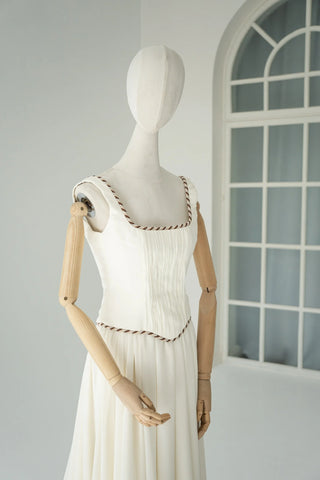 Original garment on mannequin — Plus Size Draped Bridal Corset & Chiffon Skirt Set
