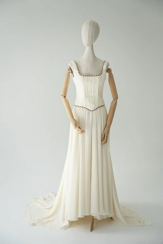 Original garment on mannequin — Plus Size Draped Bridal Corset & Chiffon Skirt Set