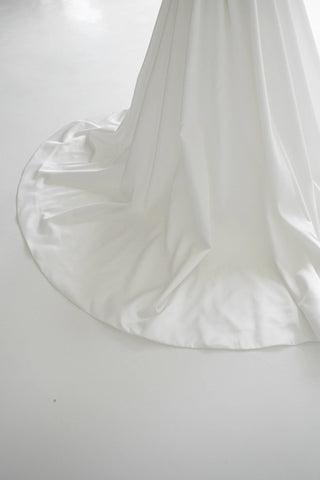 Original garment on mannequin — Plus Size Strapless Mikado Wedding Dress with Train