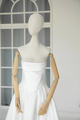 Original garment on mannequin — Plus Size Strapless Mikado Wedding Dress with Train