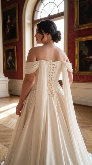 AI-generated plus-size styling preview — Plus Size Off-the-Shoulder Bridal Corset & Skirt Set