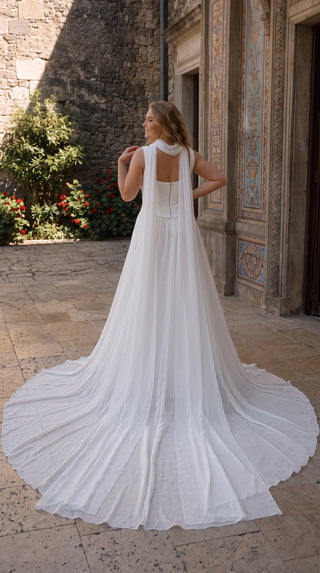 AI-generated plus-size styling preview — Plus Size Chiffon Bridal Corset, Skirt & Scarf Set