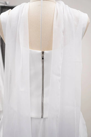 Original garment on mannequin — Plus Size Chiffon Bridal Corset, Skirt & Scarf Set