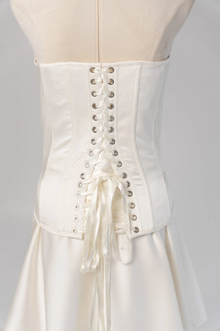 Original garment on mannequin — Plus Size Strapless Satin Bridal Corset & Mini Skirt Set