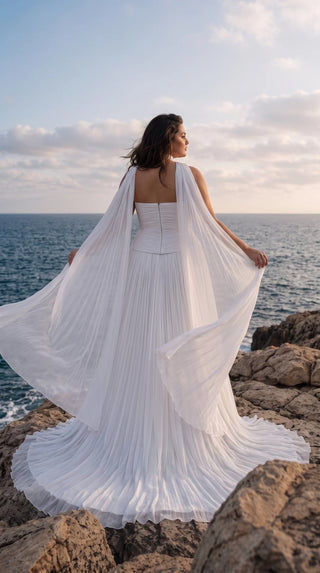AI-generated plus-size styling preview — Plus Size Draped Chiffon Bridal Corset, Skirt & Scarf Set