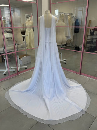 Original garment on mannequin — Plus Size Draped Chiffon Bridal Corset, Skirt & Scarf Set
