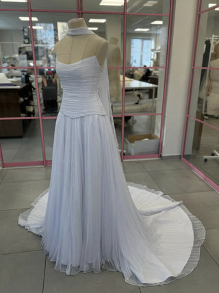 Original garment on mannequin — Plus Size Draped Chiffon Bridal Corset, Skirt & Scarf Set