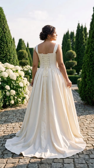 AI-generated plus-size styling preview — Plus Size Taffeta Bridal Corset & Gathered Skirt Set