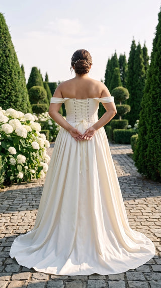 AI-generated plus-size styling preview — Plus Size Taffeta Bridal Corset & Gathered Skirt Set