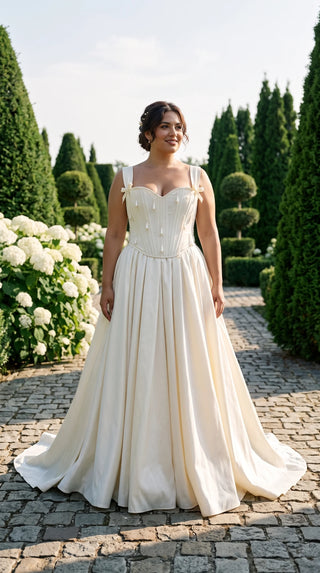 AI-generated plus-size styling preview — Plus Size Taffeta Bridal Corset & Gathered Skirt Set