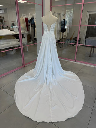 Original garment on mannequin — Plus Size Satin Bridal Corset & Draped Slit Skirt Set