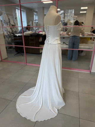 Original garment on mannequin — Plus Size Embroidered Bridal Corset & Draped Skirt Set