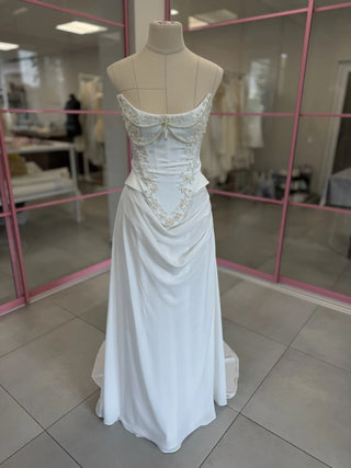 Original garment on mannequin — Plus Size Embroidered Bridal Corset & Draped Skirt Set