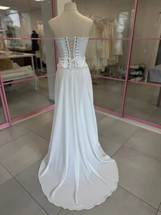 Original garment on mannequin — Plus Size Embroidered Bridal Corset & Draped Skirt Set