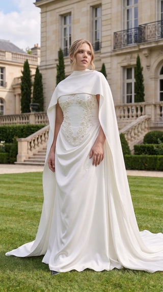AI-generated plus-size styling preview — Plus Size Floral Embroidered Bridal Corset, Long Skirt & Scarf