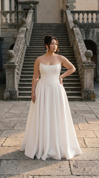 AI-generated plus-size styling preview — Plus Size Strapless Bridal Corset & Side-Slit Skirt Set