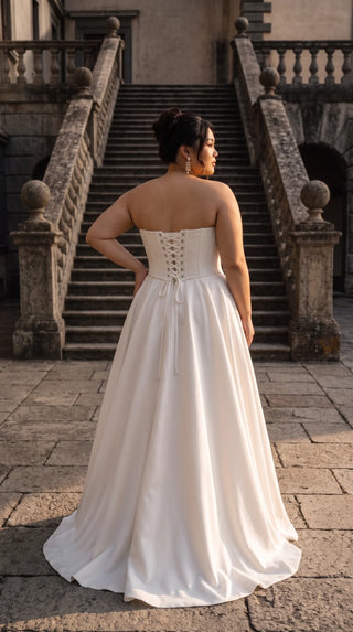 AI-generated plus-size styling preview — Plus Size Strapless Bridal Corset & Side-Slit Skirt Set