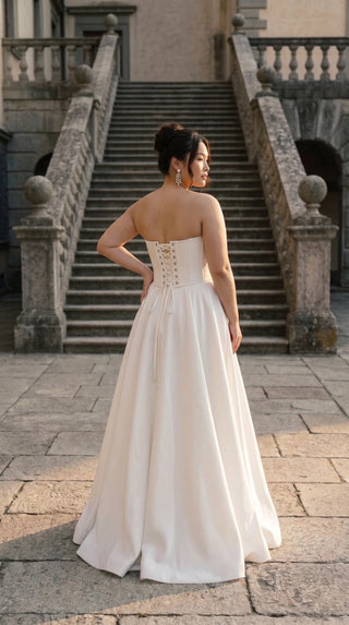 AI-generated plus-size styling preview — Plus Size Strapless Bridal Corset & Side-Slit Skirt Set