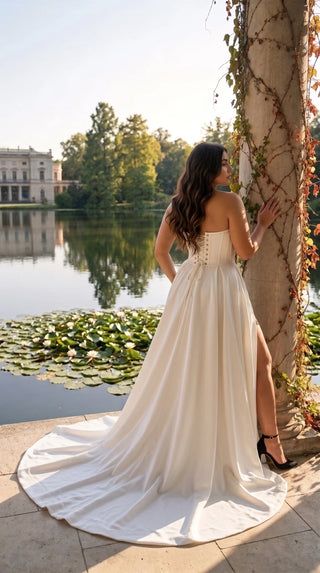 AI-generated plus-size styling preview — Plus Size Strapless Bridal Corset & Long Train Skirt Set