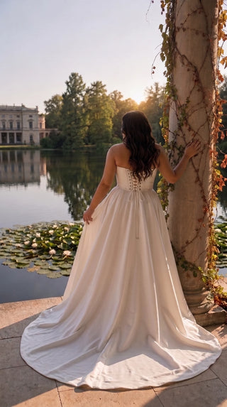 AI-generated plus-size styling preview — Plus Size Strapless Bridal Corset & Long Train Skirt Set