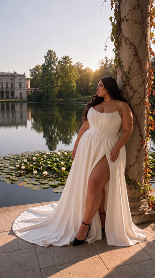 AI-generated plus-size styling preview — Plus Size Strapless Bridal Corset & Long Train Skirt Set