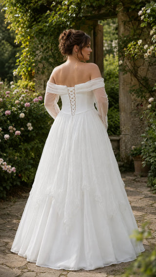 AI-generated plus-size styling preview — Plus Size Silk Bridal Corset & A-Line Skirt Set with Detachable Sleeves