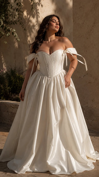 AI-generated plus-size styling preview — Plus Size Taffeta Bridal Corset & Flowing Skirt Set