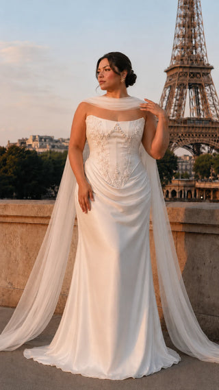AI-generated plus-size styling preview — Plus Size Convertible Bridal Corset Set with Two Skirts