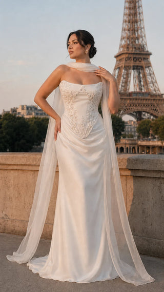 AI-generated plus-size styling preview — Plus Size Convertible Bridal Corset Set with Two Skirts