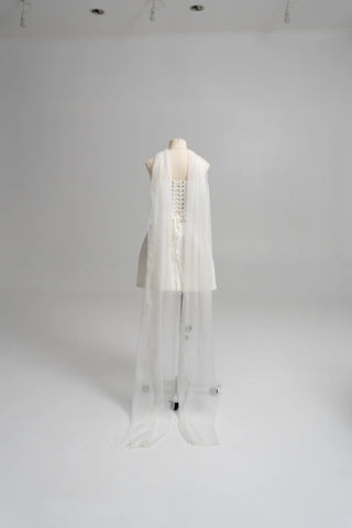 Original garment on mannequin — Plus Size Convertible Bridal Corset Set with Two Skirts