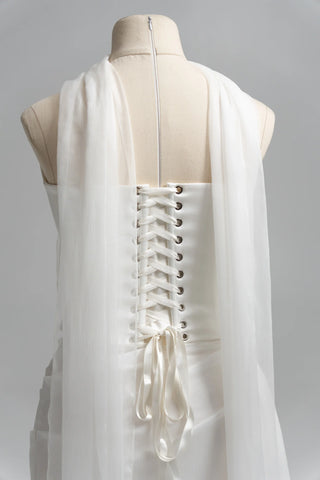 Original garment on mannequin — Plus Size Convertible Bridal Corset Set with Two Skirts