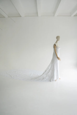 Original product photograph — Hand-Embroidered Crepe Mermaid Wedding Dress with Long Train