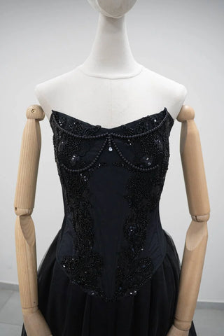 Original product photograph — Black Beaded Taffeta Corset & Layered Tulle Skirt Set