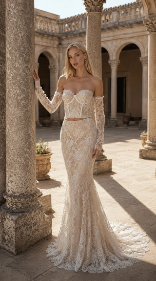 AI-generated styling preview — Lace Bridal Corset & Mermaid Skirt Set with Gloves