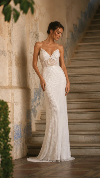 AI-generated styling preview — Beaded Lace Wedding Dress with Delicate Straps