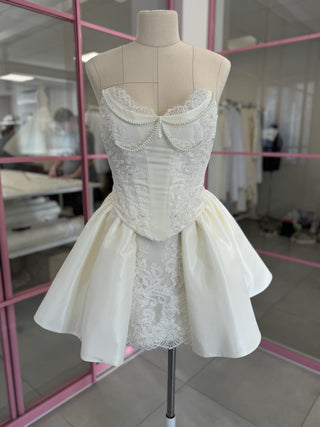 Original product photograph — ivory taffeta bridal mini set