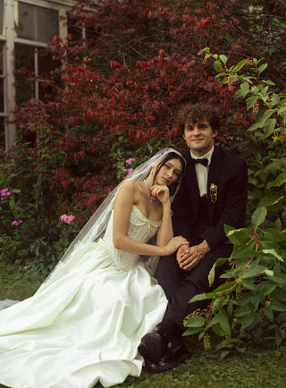 Wedding set with delicate flowers and pearls — strapless corset with a long skirt