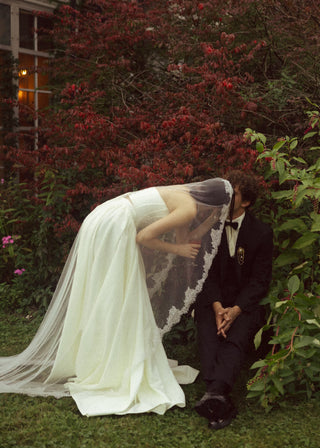 Wedding set with delicate flowers and pearls — strapless corset with a long skirt