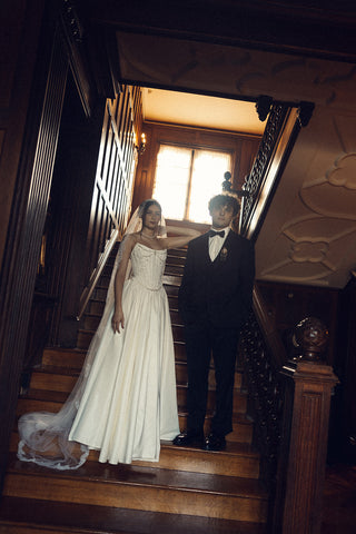 Wedding set with delicate flowers and pearls — strapless corset with a long skirt